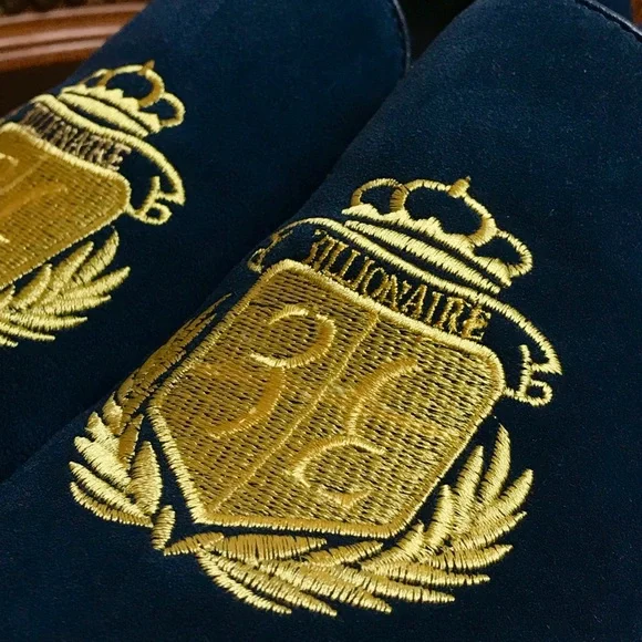 COPY - Billionaire Loafer Shoes Size 40/7 Blue Suede Gold